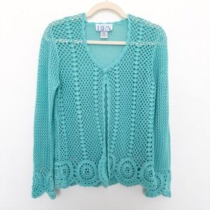 Vintage BFA Classics Womens Crochet Cardigan Size S Teal Open‎ Knit Boho Fairy
